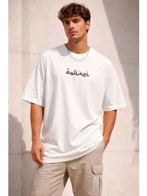 İlk El Grup Erkek Kısa Kol Yazlık Tişört Bisiklet Yaka Baskılı Oversize T-Shirt - Beyaz