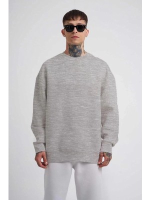 İlk El Grup Erkek Bisikilet Yaka 3 Iplik Pamuklu Sweatshirt - Gri