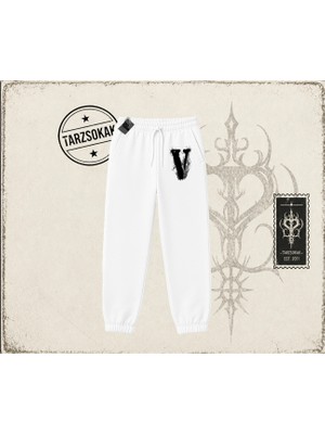 Tarzsokak Unisex Vlone Unisex Jogger Eşofman Altı Beyaz