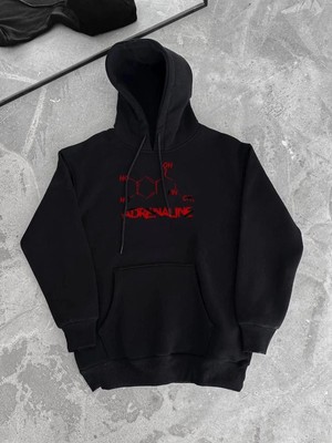 İlk El Grup Kadın Oversize Kapüşonlu Cepli Baskılı 3 Iplik Pamuklu Hoodie Sweatshirt - Siyah