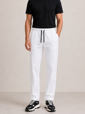 Xint Erkek Beyaz Pamuk Dokulu Regular Fit Sweat Pantolon
