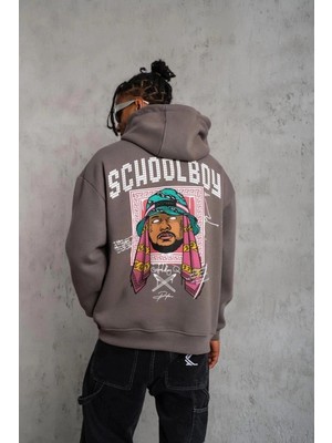 İlk El Grup Erkek 3 Iplik Pamuklu Kapüşonlu Baskılı Cepli Oversize Sweatshirt Hoodie - Gri