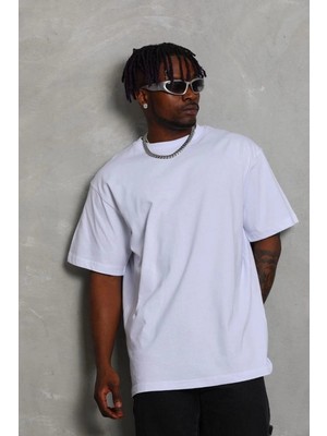 İlk El Grup Erkek Düz Yazlık Kısa Kol Tişört Bisiklet Yaka Oversize T-Shirt - Beyaz