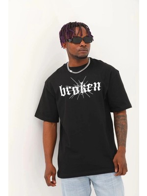 İlk El Grup Erkek Baskılı T-Shirt Kısa Kol Bisiklet Yaka Regular Fit Rahat Kalıp Günlük Tişört - Siyah
