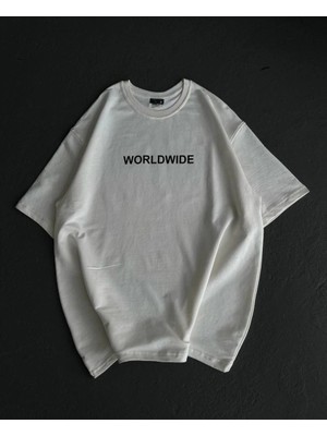 İlk El Grup Kadın Baskılı T-Shirt Kısa Kol Bisiklet Yaka Oversize Rahat Kalıp Günlük Tişört   - Beyaz