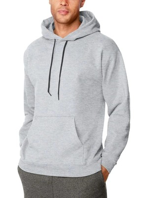 İlk El Grup Erkek 3 Iplik Pamuklu Kapüşonlu Cepli Oversize Hoodie Sweatshirt - Gri