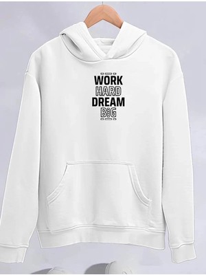 İlk El Grup Kadın Oversize Kapüşonlu Cepli Baskılı 3 Iplik Pamuklu Hoodie Sweatshirt - Beyaz