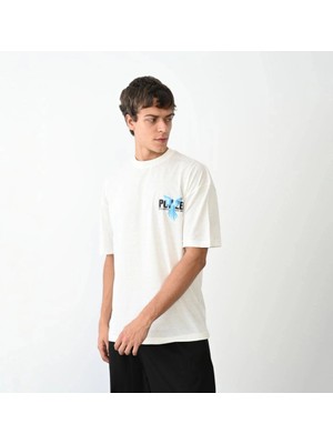 İlk El Grup Erkek Baskılı T-Shirt Kısa Kol Bisiklet Yaka Regular Fit Rahat Kalıp Günlük Tişört - Beyaz