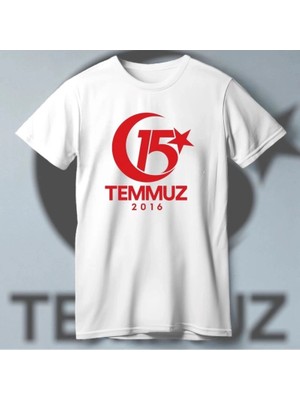 İlk El Grup 15 Temmuz Demokrasi ve Milli Birlik 2016 Anma Baskılı Bisiklet Yaka T-Shirt - Beyaz