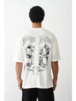 İlk El Grup Erkek Kısa Kol Yazlık Tişört Bisiklet Yaka Baskılı Oversize T-Shirt - Beyaz