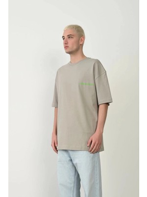 İlk El Grup Erkek Baskılı T-Shirt Kısa Kol Bisiklet Yaka Rahat Kalıp Tişört  - Boyalı Gri
