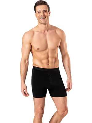 Obje Erkek Siyah Modal Dıştan Lastikli Düğmeli Boxer