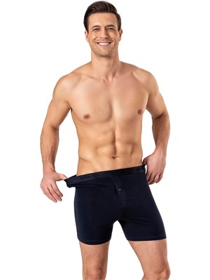 Obje Erkek Lacivert Modal Dıştan Lastikli Düğmeli Boxer