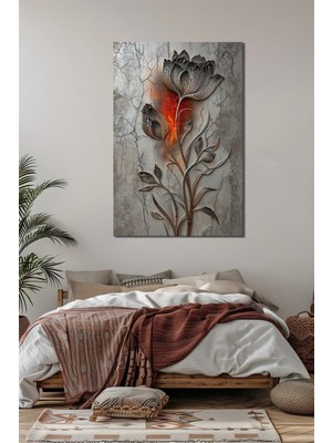 Lale Çiçeği Baskılı Cam Tablo – Mermer Zeminli Modern Floral Duvar Dekoru