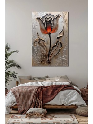 Lale Çiçeği Baskılı Cam Tablo – Kabartma Efektli Modern Floral Duvar Dekoru