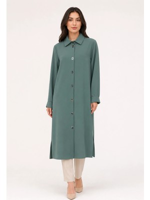Perfect Modal Kumaş Çıtçıt Kapamalı Uzun Tunik- Giy-Çık Yeşil