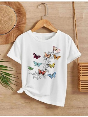 İlk El Grup Kız Çocuk Bisiklet Yaka Baskılı T-Shirt - Beyaz