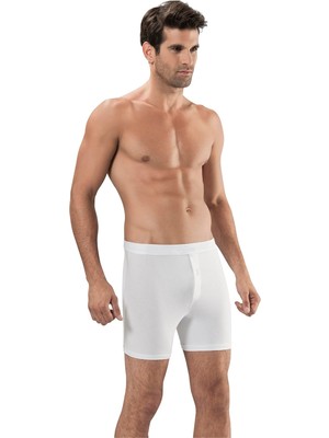Obje Erkek Beyaz Modal Dıştan Lastikli Düğmeli Boxer