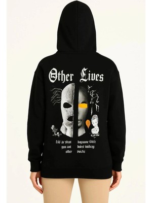 İlk El Grup Kadın Kapüşonlu Kanguru Cepli Sweatshirt 3 Iplik Pamuklu Baskılı Hoodie - Siyah
