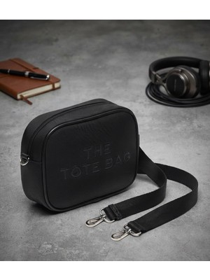 Raksin The Tote Bag Işlemeli Fermuarlı Siyah Çapraz ve Omuz Çantası