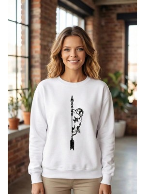 İlk El Grup Sevgililer Günü Baskılı Oversize Bisiklet Yaka Sweatshirt - Beyaz