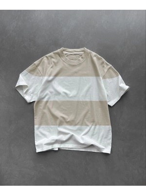 İlk El Grup Erkek  kısa Kol  Bisiklet Yaka Parçalı T-Shirt - Bej