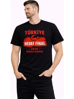 İlk El Grup Erkek Türkiye Baskılı Tişört Ay Yıldız 2026 Dünya Kupası Taraftar Forma T-Shirt - Siyah