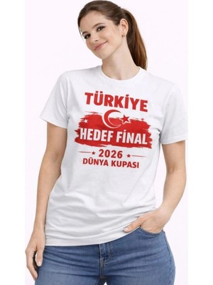 İlk El Grup Kadın Türkiye Baskılı Tişört Ay Yıldız 2026 Dünya Kupası Taraftar Forma T-Shirt - Beyaz