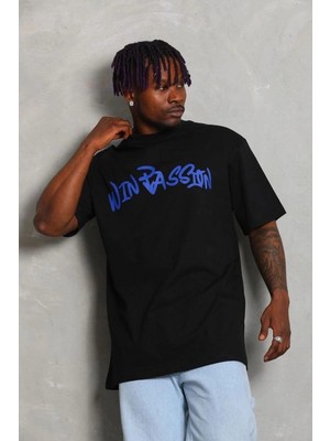 İlk El Grup Erkek Baskılı Tişört Kısa Kol Bisiklet Yaka Oversize T-Shirt - Siyah