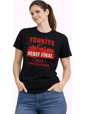İlk El Grup Kadın Türkiye Baskılı Tişört Ay Yıldız 2026 Dünya Kupası Taraftar Forma T-Shirt - Siyah