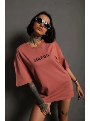 İlk El Grup Kadın Oversize Tişört Golf Gtı Retro Araba Baskılı T-Shirt  - Gül Kurusu