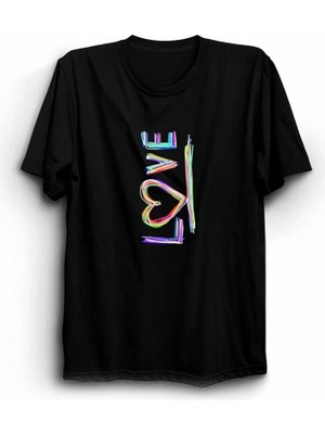 İlk El Grup 14 Şubat Sevgililer Günü Love Baskılı Oversize Bisiklet Yaka T-Shirt - Siyah