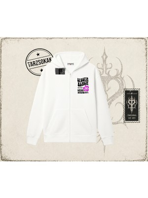 Tarzsokak Unisex Siesta Beach Oversize Unisex Hırka & Çeket Fermuarlı Sweatshirt Beyaz