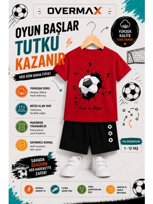 Overmax Kick In Goal Baskılı Çocuk Takım – Tişört & Şort 2’li Kombin | 1-12 Yaş Trend Yazlık Takım