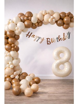 Maxi Trendy 8 Yaş Retro Renkler Büyük Balon Zincir ve Doğum Günü Seti