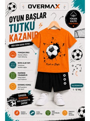 Overmax Kick In Goal Baskılı Çocuk Takım – Tişört & Şort 2’li Kombin | 1-12 Yaş Trend Yazlık Takım