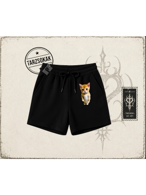 Tarzsokak Unisex Sad Cat El Gato Unisex Şort Beyaz