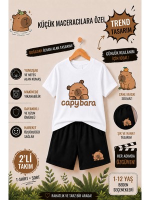 Overmax Capybara Mini Maceracı Baskılı Çocuk Takım – Tişört & Şort 2’li Kombin | 1-12 Yaş Trend Yazlık Takım
