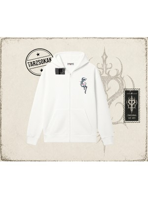 Tarzsokak Unisex Shake Oversize Unisex Hırka & Çeket Fermuarlı Sweatshirt Beyaz