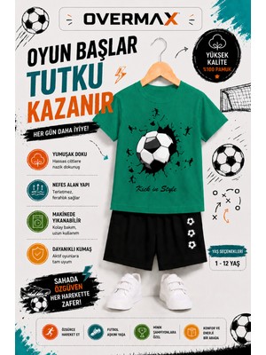 Overmax Kick In Goal Baskılı Çocuk Takım – Tişört & Şort 2’li Kombin | 1-12 Yaş Trend Yazlık Takım