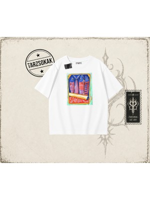 Tarzsokak Unisex Sardines Tin Oversize Unisex Tişört Beyaz