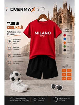 Overmax Milano Baskılı Çocuk Takım – Tişört & Şort 2’li Kombin | 1-12 Yaş Trend Yazlık Takım