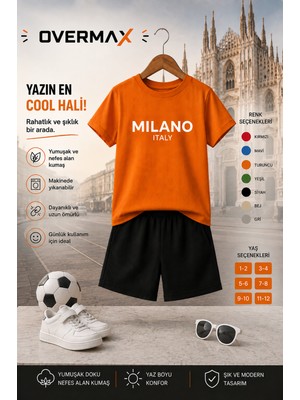 Overmax Milano Baskılı Çocuk Takım – Tişört & Şort 2’li Kombin | 1-12 Yaş Trend Yazlık Takım