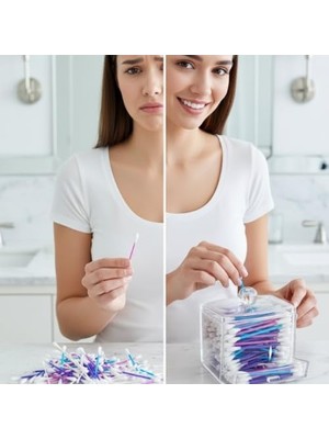 Maxi Trendy Şeffaf Akrilik Kulak Çubuğu ve Makyaj Organizeri, Kapaklı, Çekmeceli, 9x9 Cm, Banyo Düzenleyici Kutusu