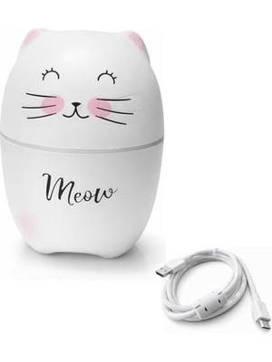 Maxi Trendy Kedi Temalı Dekoratif Tasarıma Sahip Hediye Seti – Peluş Kedi Yastık + Buhar Makinesi Nemlendirici + Sevgili Figürlü Kar Küresi | Dekoratif Hediye Seti