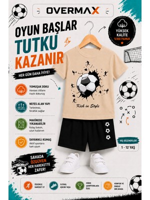 Overmax Kick In Goal Baskılı Çocuk Takım – Tişört & Şort 2’li Kombin | 1-12 Yaş Trend Yazlık Takım