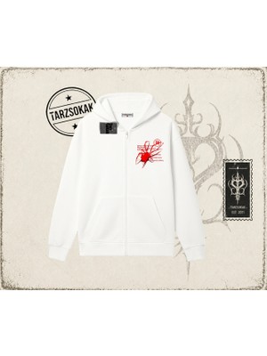 Tarzsokak Unisex R Spider Oversize Unisex Hırka & Çeket Fermuarlı Sweatshirt Beyaz