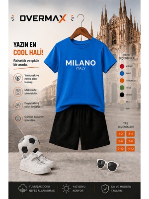 Overmax Milano Baskılı Çocuk Takım – Tişört & Şort 2’li Kombin | 1-12 Yaş Trend Yazlık Takım