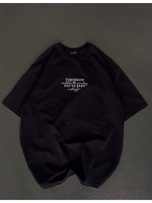 İlk El Grup Kadın Baskılı T-Shirt Kısa Kol Bisiklet Yaka Oversize Rahat Kalıp Günlük Tişört   - Siyah