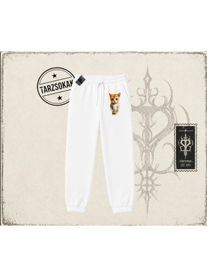 Tarzsokak Unisex Sad Cat El Gato Unisex Jogger Eşofman Altı Beyaz